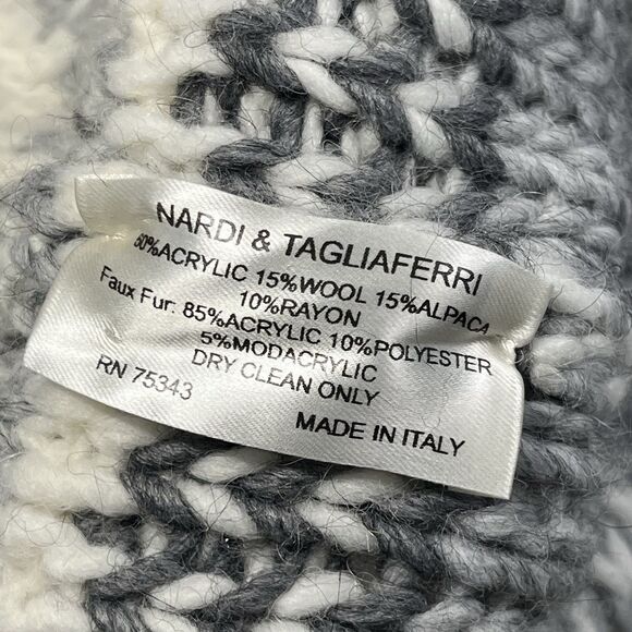Nardi Tagliaferri Beanie Womens Wool Alpaca Blend Made‎ Italy Pom Pom Grey White - Picture 7 of 10